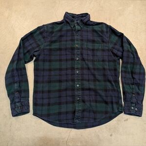 Lands' End Men's M Tailored Fit Green and Blue Plaid Flannel Long Sleeve